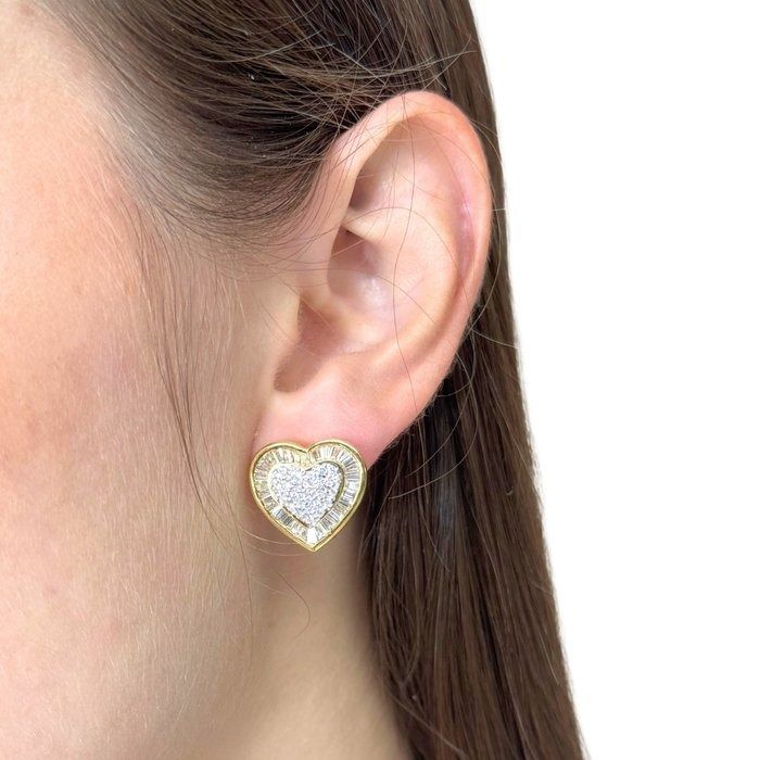 Precious 2.37ct Diamonds Heart-Shaped Earrings in 18k Yellow & White Gold - IGI Certified