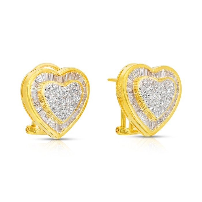 Precious 2.37ct Diamonds Heart-Shaped Earrings in 18k Yellow & White Gold - IGI Certified