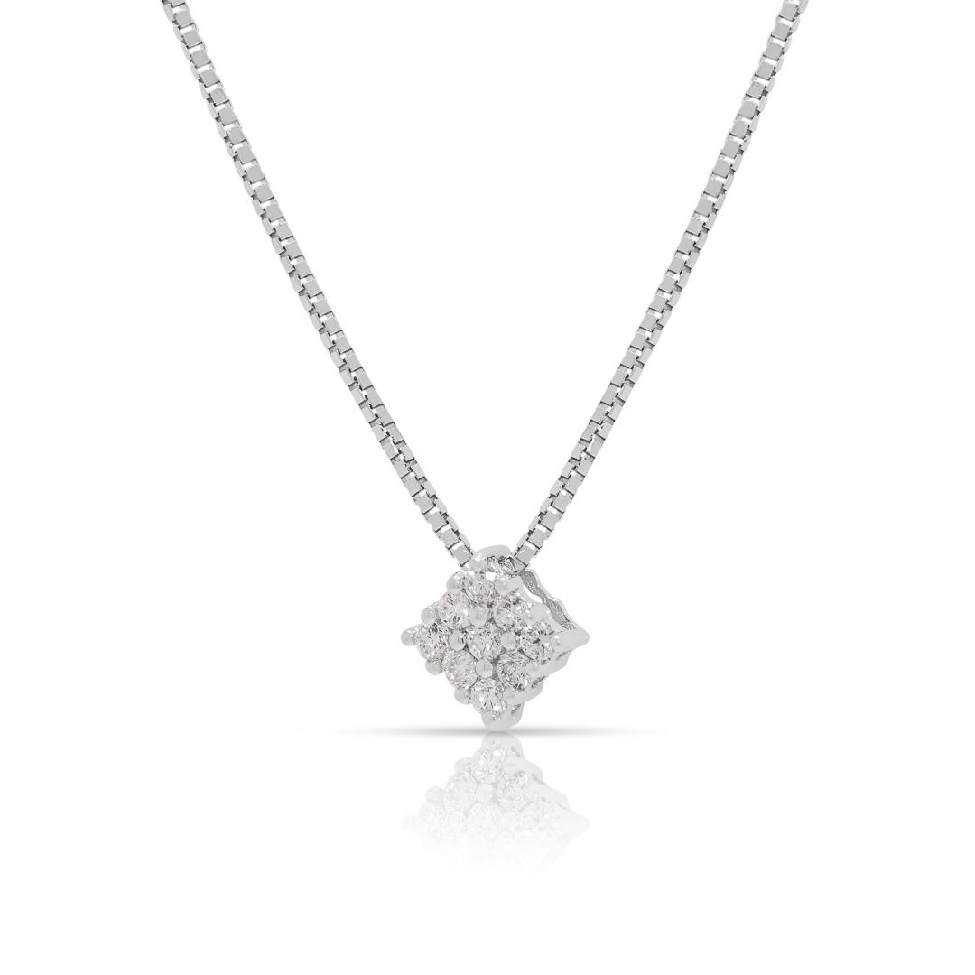 Radiant 0.13ct Natural Diamond Cluster 18k White Gold Pendant and Chain