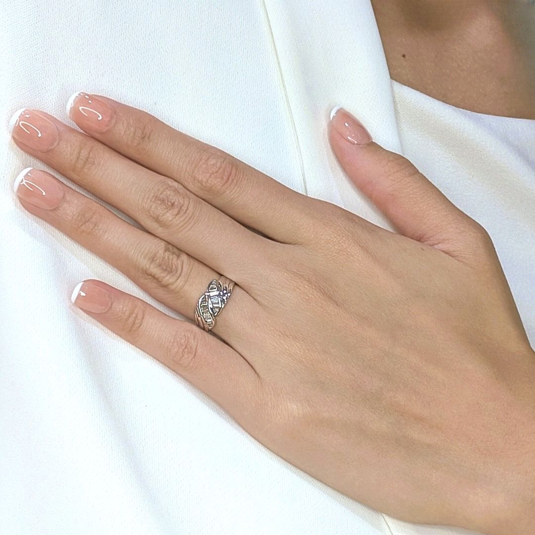 Radiant 0.28ct Natural Diamond Tapered Wave Ring in 18K White Gold