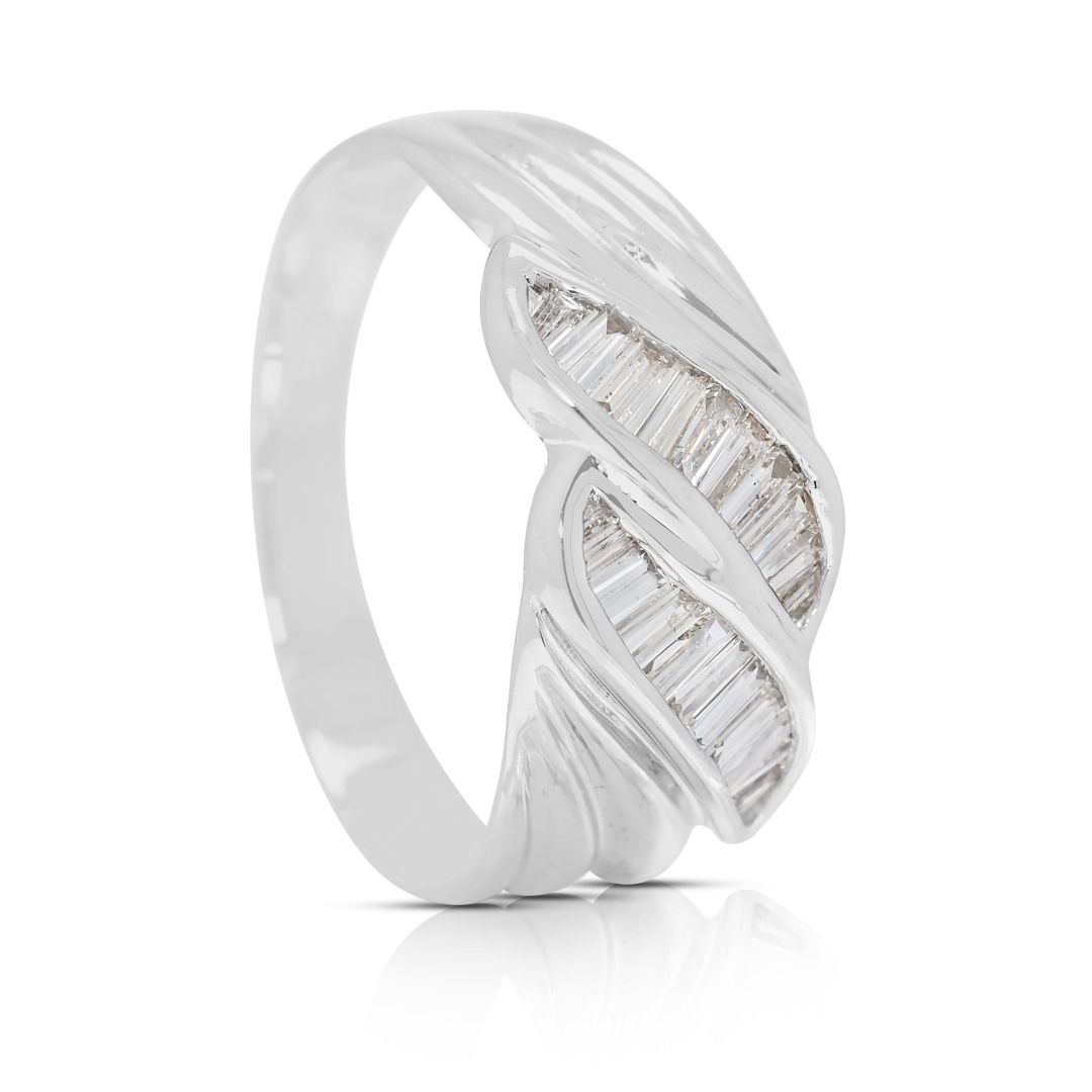 Radiant 0.28ct Natural Diamond Tapered Wave Ring in 18K White Gold