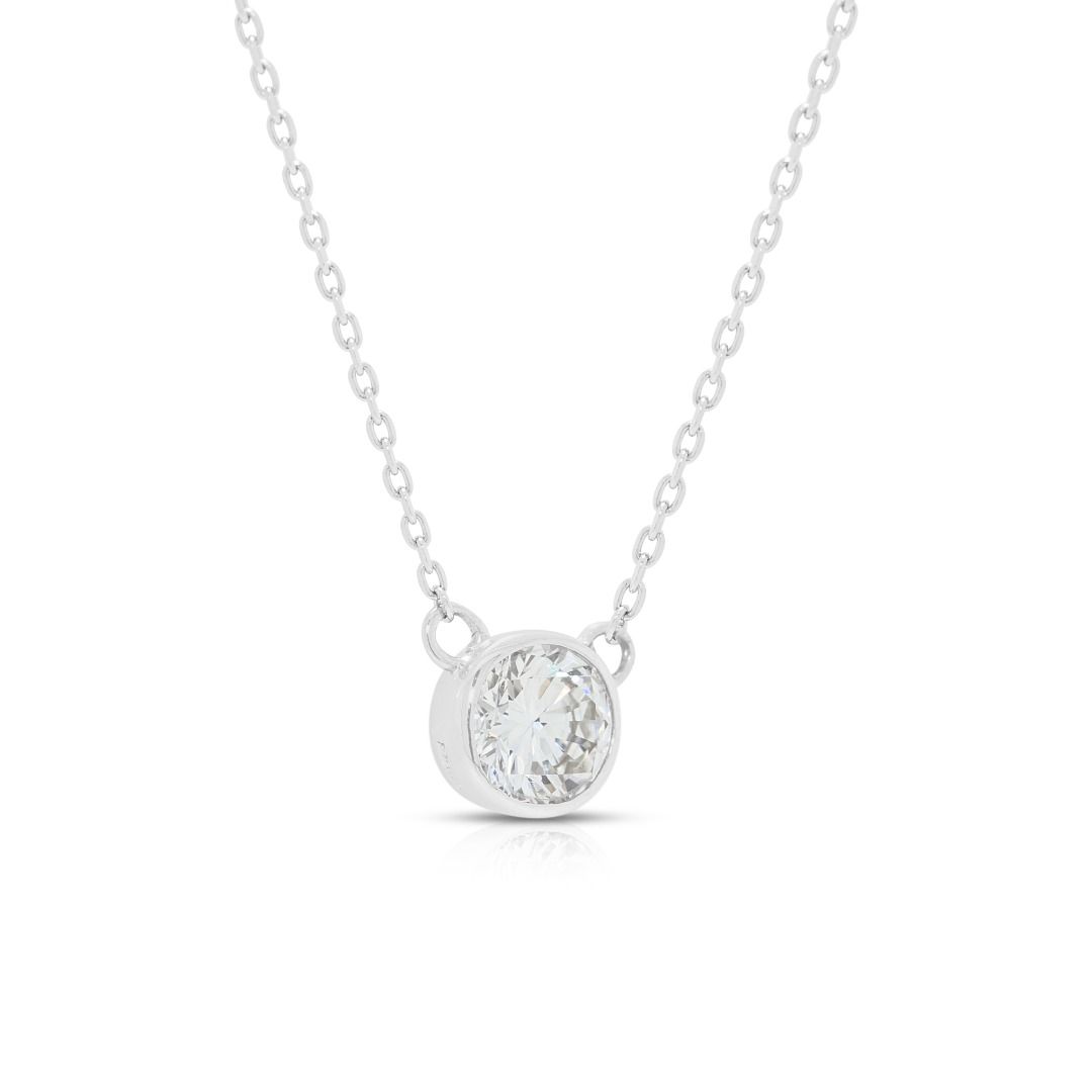 Radiant 0.30ct Natural Diamond Round Brilliant Solitaire Necklace in 18K White Gold (New)