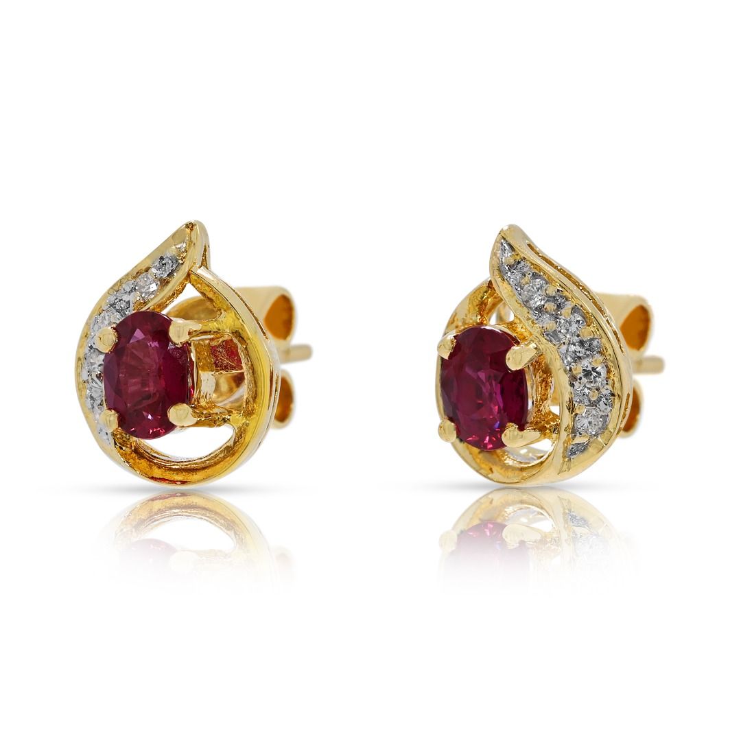 Radiant 0.46ct Ruby & Diamond Stud Earrings in 18K Yellow Gold