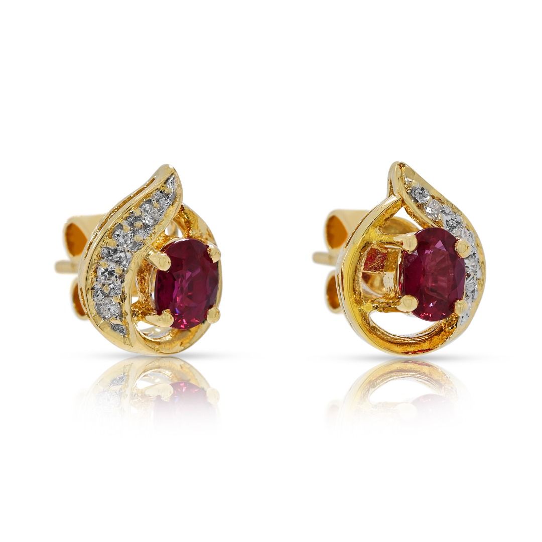 Radiant 0.46ct Ruby & Diamond Stud Earrings in 18K Yellow Gold