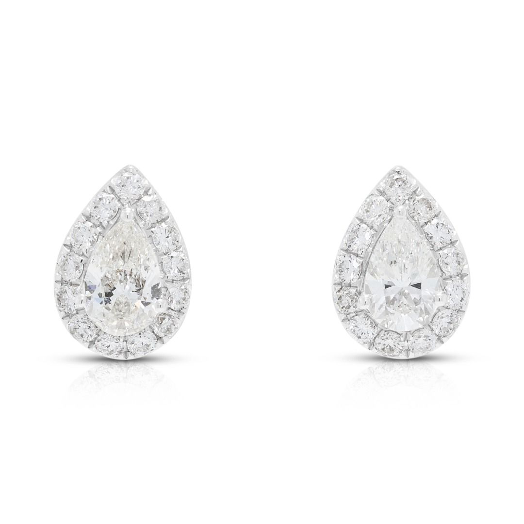 Strahlende 0,54ct Halo Diamant Ohrstecker in 18K Weißgold