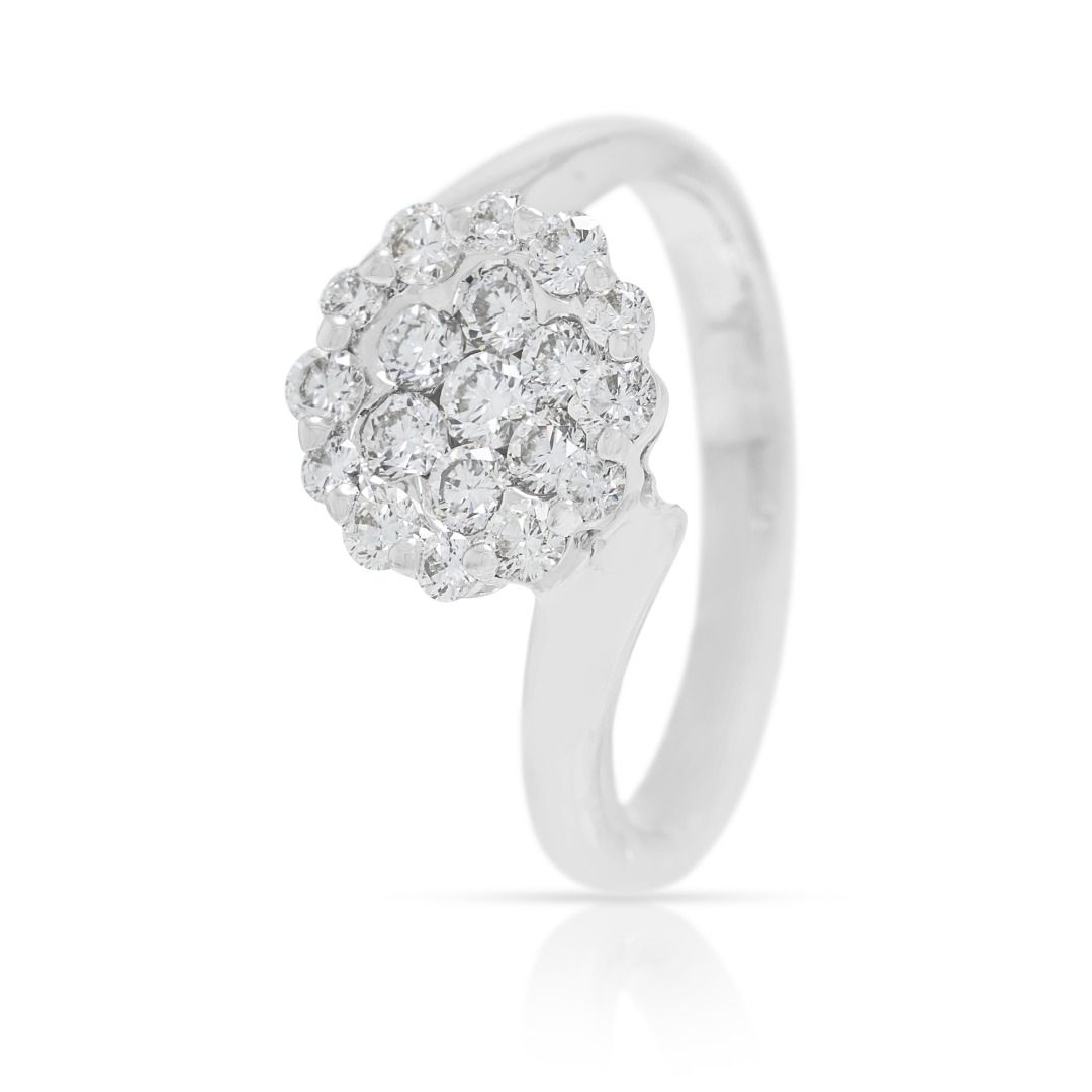 Radiant 0.54ct Natural Diamond Floral Cluster Ring in 18K White Gold