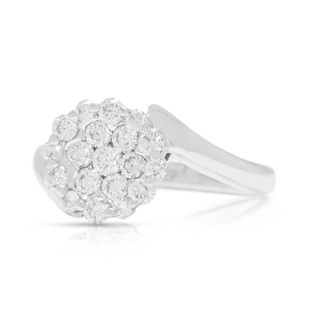Radiant 0.54ct Natural Diamond Floral Cluster Ring in 18K White Gold