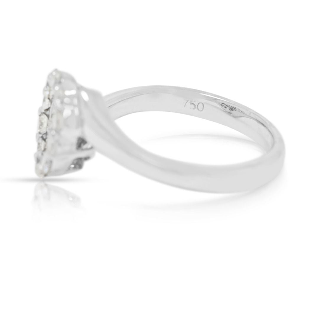 Radiant 0.54ct Natural Diamond Floral Cluster Ring in 18K White Gold
