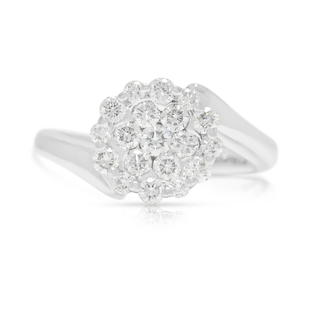Radiant 0.54ct Natural Diamond Floral Cluster Ring in 18K White Gold