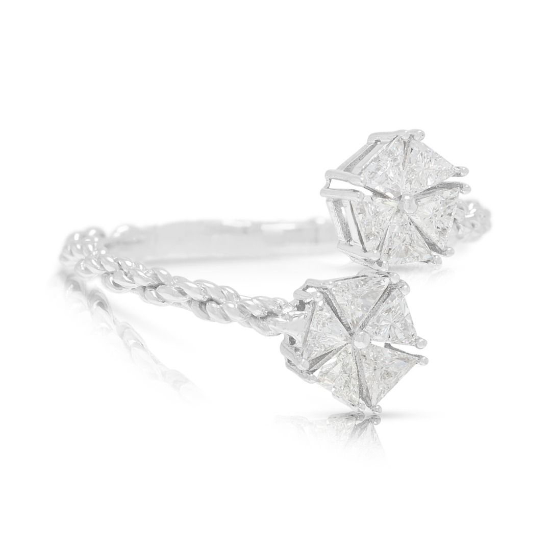 Radiant 0.58ct Natural Diamond Trillion Cut Cluster Ring in 18K White Gold