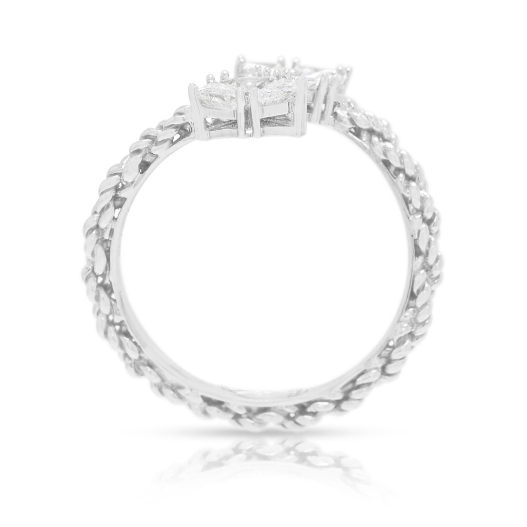 Radiant 0.58ct Natural Diamond Trillion Cut Cluster Ring in 18K White Gold