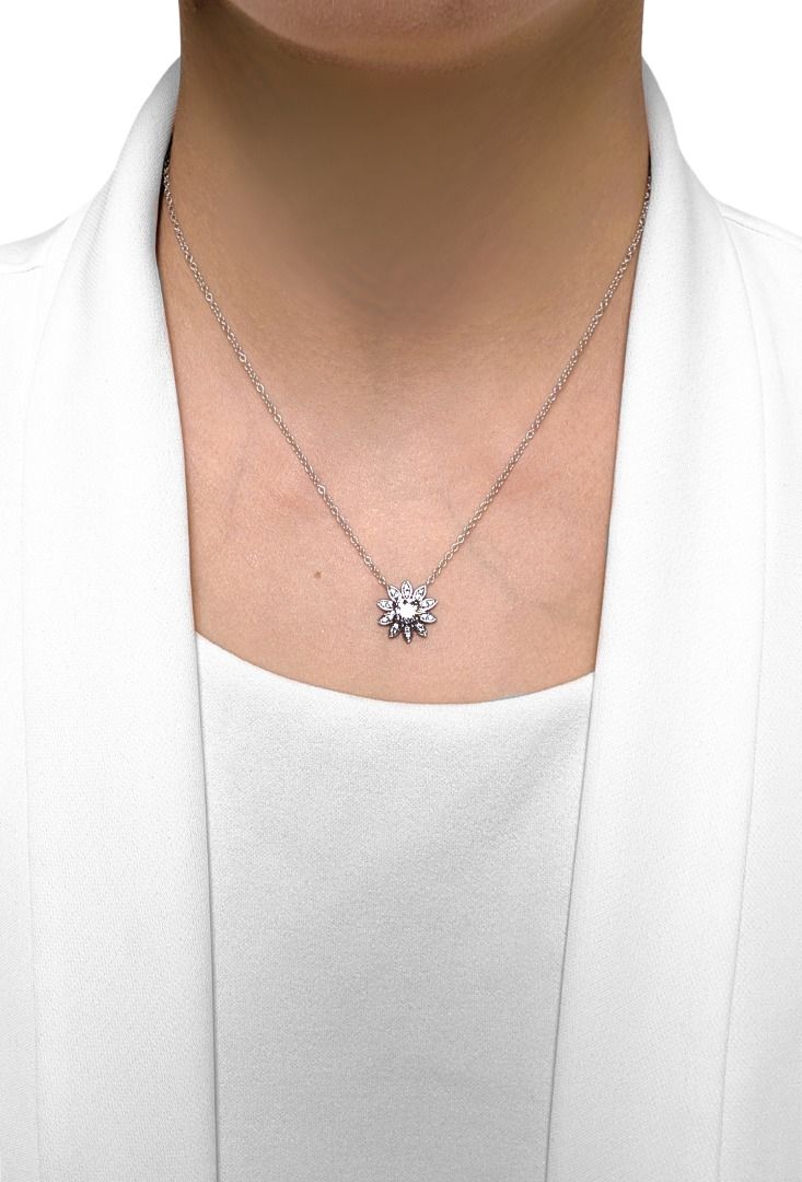 Radiant 0.75ct GIA-Certified Diamond Flower Necklace in 18K White Gold - GIA Certificate