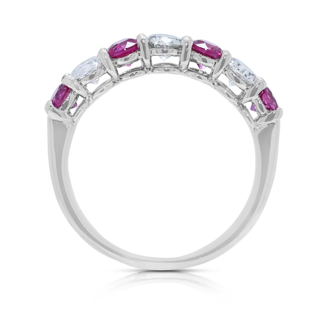 Radiant 0.93ct Ruby & Diamond Band in 18K White Gold