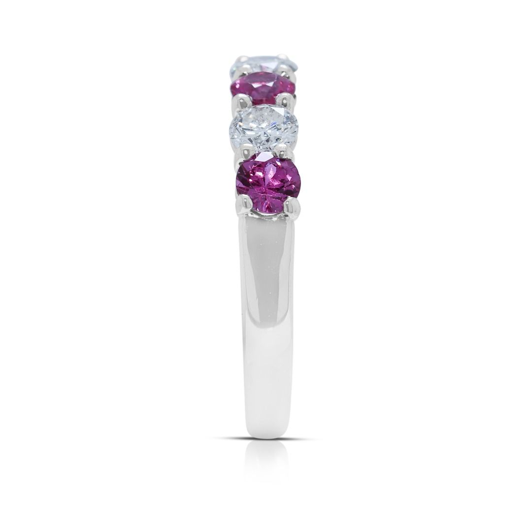 Radiant 0.93ct Ruby & Diamond Band in 18K White Gold