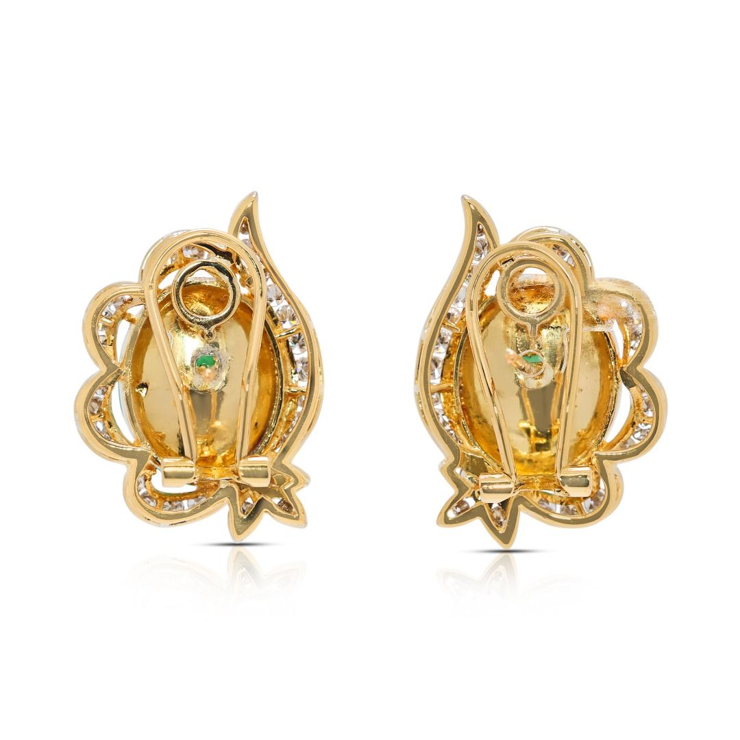 Radiant 1.12ct Green Jade and Diamond Earrings in 18k Yellow Gold