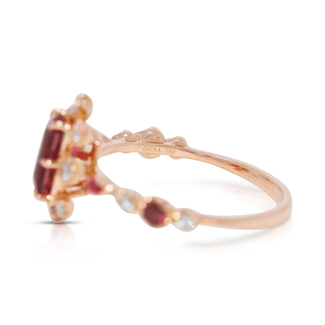 Radiant 1.14ct Orange Spinel, Ruby & Natural Diamond Ring in 18K Rose Gold - NGI Certified