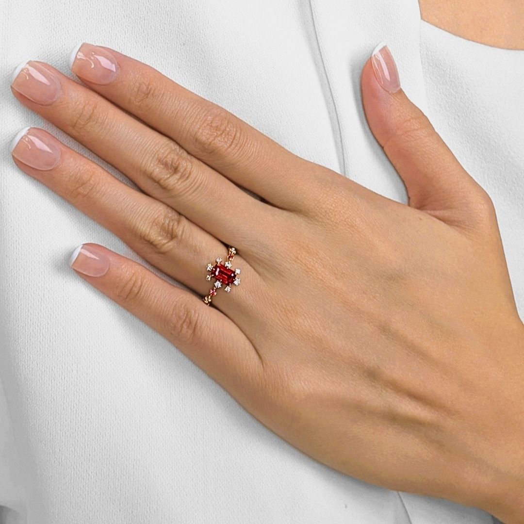 Radiant 1.14ct Orange Spinel, Ruby & Natural Diamond Ring in 18K Rose Gold - NGI Certified