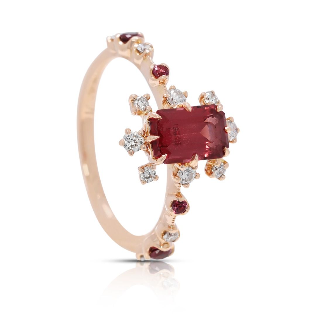 Radiant 1.14ct Orange Spinel, Ruby & Natural Diamond Ring in 18K Rose Gold - NGI Certified