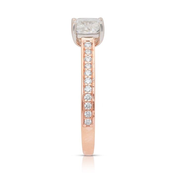 Radiant 1.24ct Diamonds Pave Ring in 18k Rose & White Gold - IGI Certified