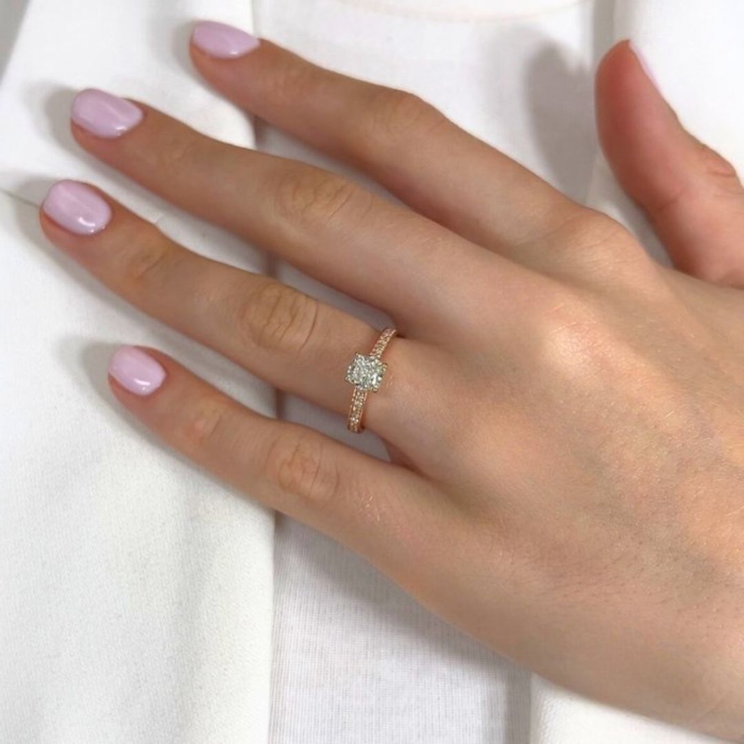 Radiant 1.24ct Diamonds Pave Ring in 18k Rose & White Gold - IGI Certified