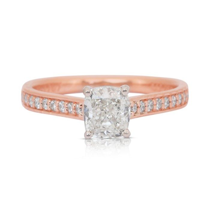 Radiant 1.24ct Diamonds Pave Ring in 18k Rose & White Gold - IGI Certified