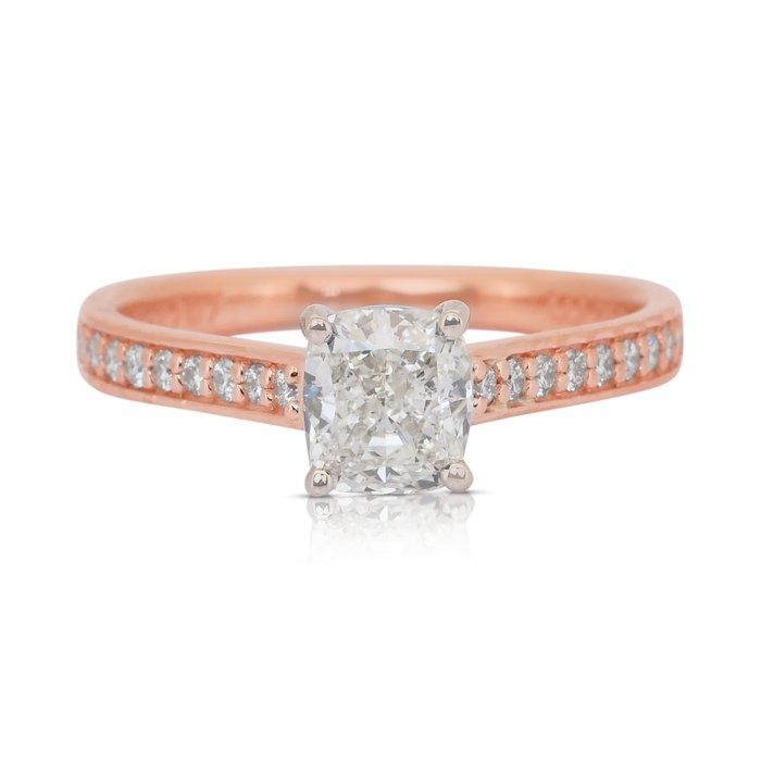 Radiant 1.24ct Diamonds Pave Ring in 18k Rose & White Gold - IGI Certified