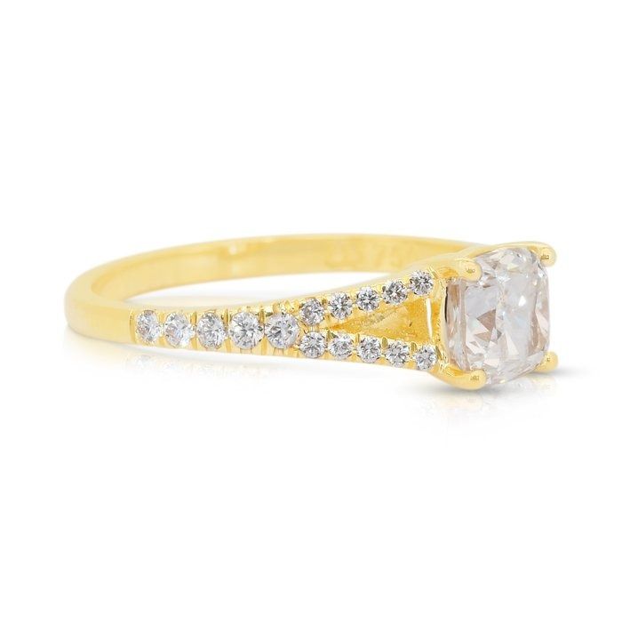 Radiant 1.26ct Diamonds Pave Ring in 18k Yellow Gold - IGI Certified