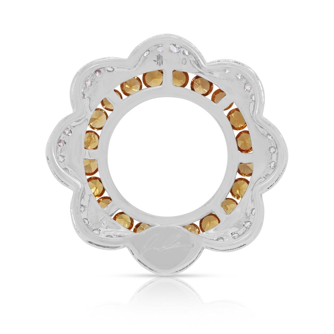 Radiant 1.29ct Yellow Sapphire and Diamond Floral Motif 18k Two-Tone Pendant