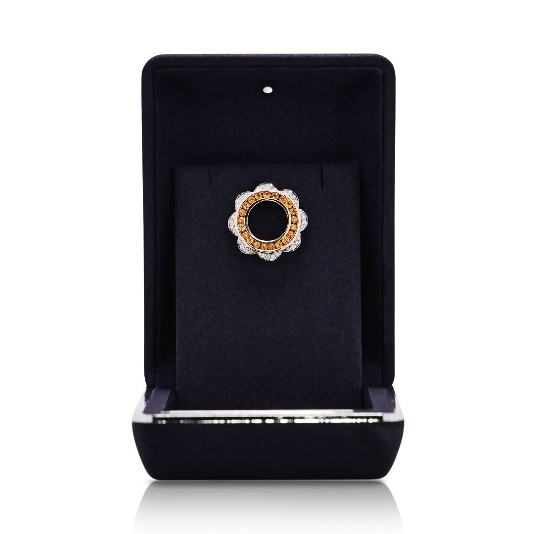 Radiant 1.29ct Yellow Sapphire and Diamond Floral Motif 18k Two-Tone Pendant