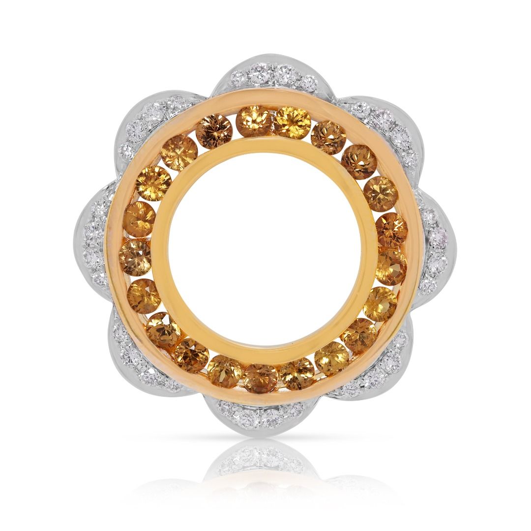 Radiant 1.29ct Yellow Sapphire and Diamond Floral Motif 18k Two-Tone Pendant