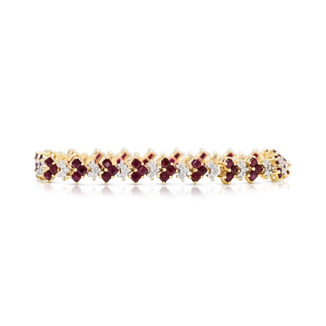 Armband aus 9 Karat Gelbgold mit strahlenden 1,73 Karat Rubinen und 0,69 Karat natürlichen Diamanten
