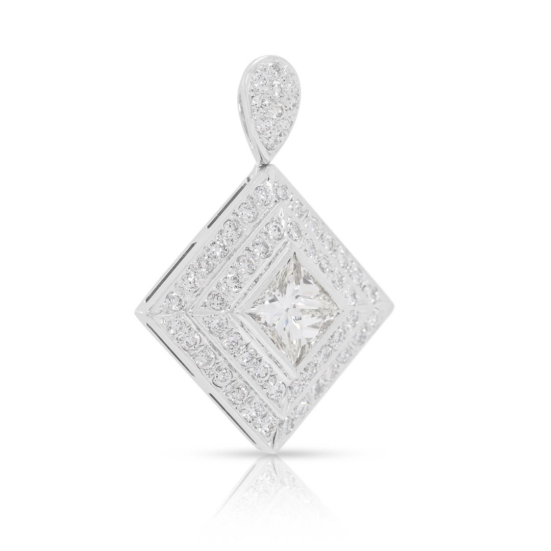 Radiant 1.77ct Natural Diamond Double-Halo Pendant in 18k White Gold