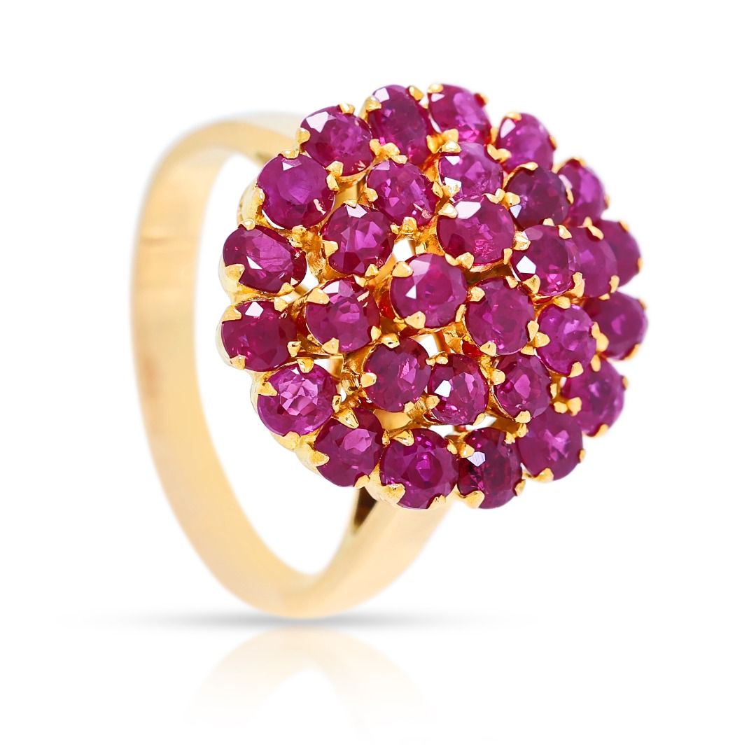 Radiant 1.80ct Pinkish Red Ruby Floral Cluster Ring in 18K Yellow Gold