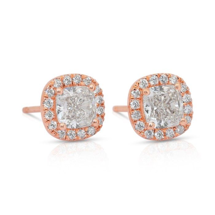 Radiant 2.11ct Diamonds Stud Earrings in 18k Rose Gold - IGI Certified