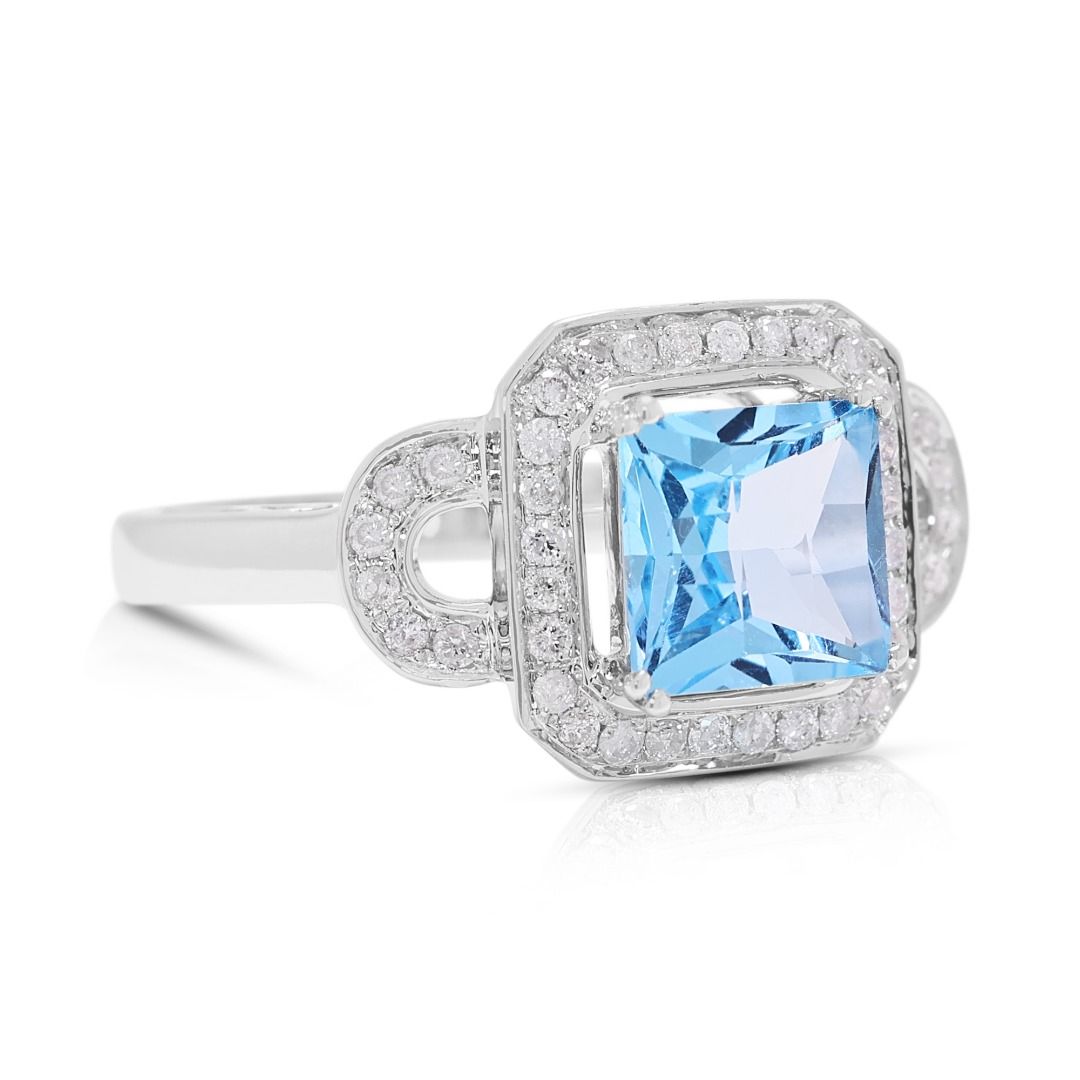 Radiant 2.50ct Light Blue Topaz & Diamond Ring in 18K White Gold