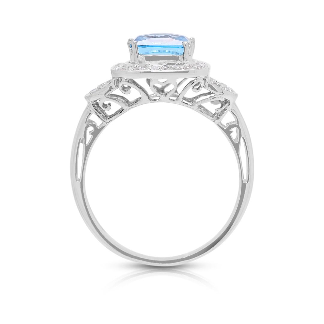 Radiant 2.50ct Light Blue Topaz & Diamond Ring in 18K White Gold