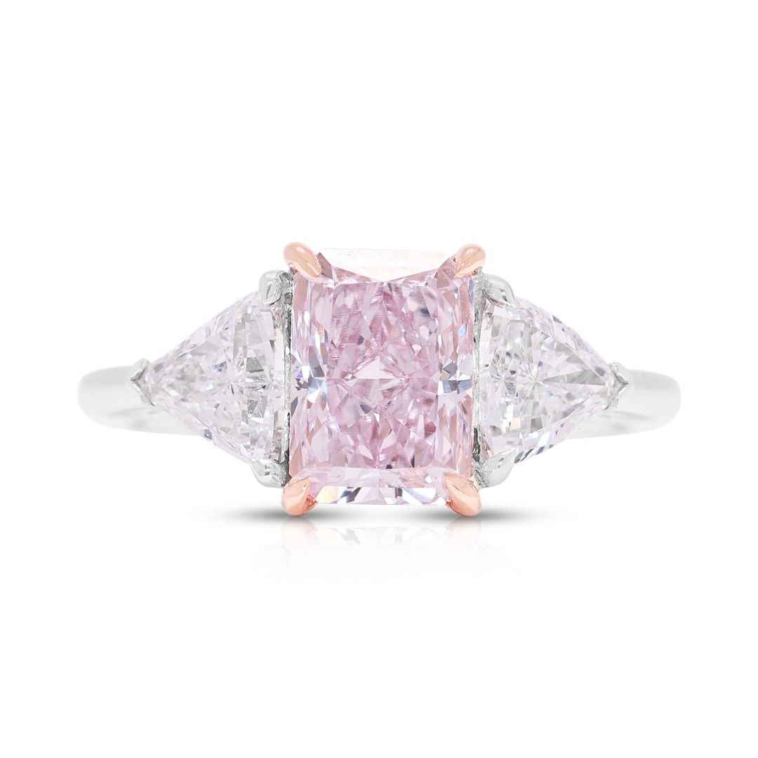 Seltener 2,69 Karat Ring mit pink-lila & weißen Diamanten in 18 Karat zweifarbigem Gold (Neu) – GIA-zertifiziert