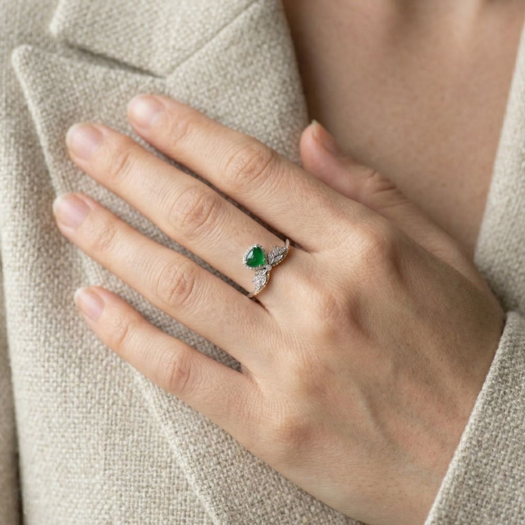 Refined 0.15ct Diamond & Jade Ring in 18K Two-Toned Gold