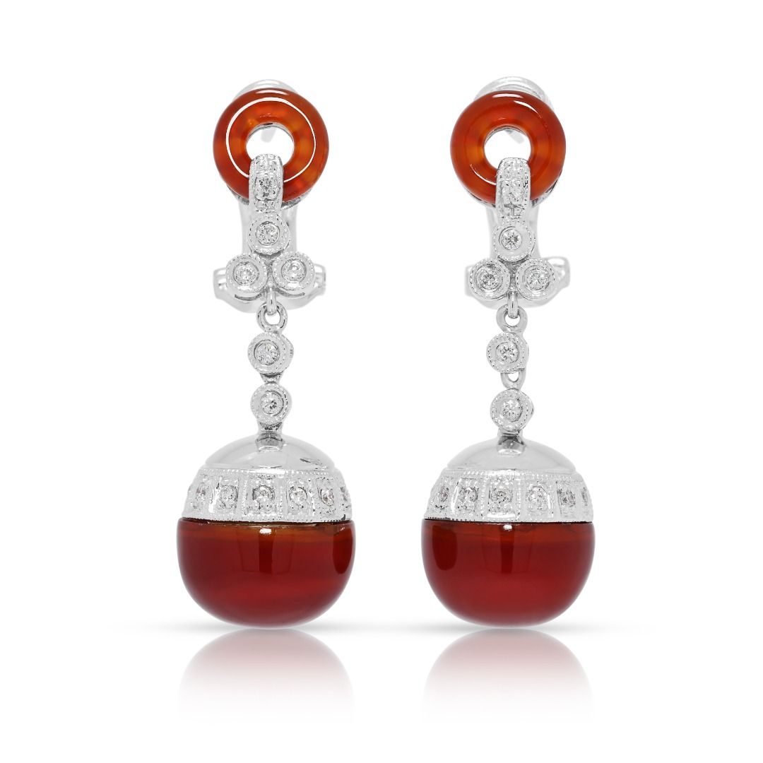 Refined 0.20ct Diamond & Agate Earrings in 18K White Gold