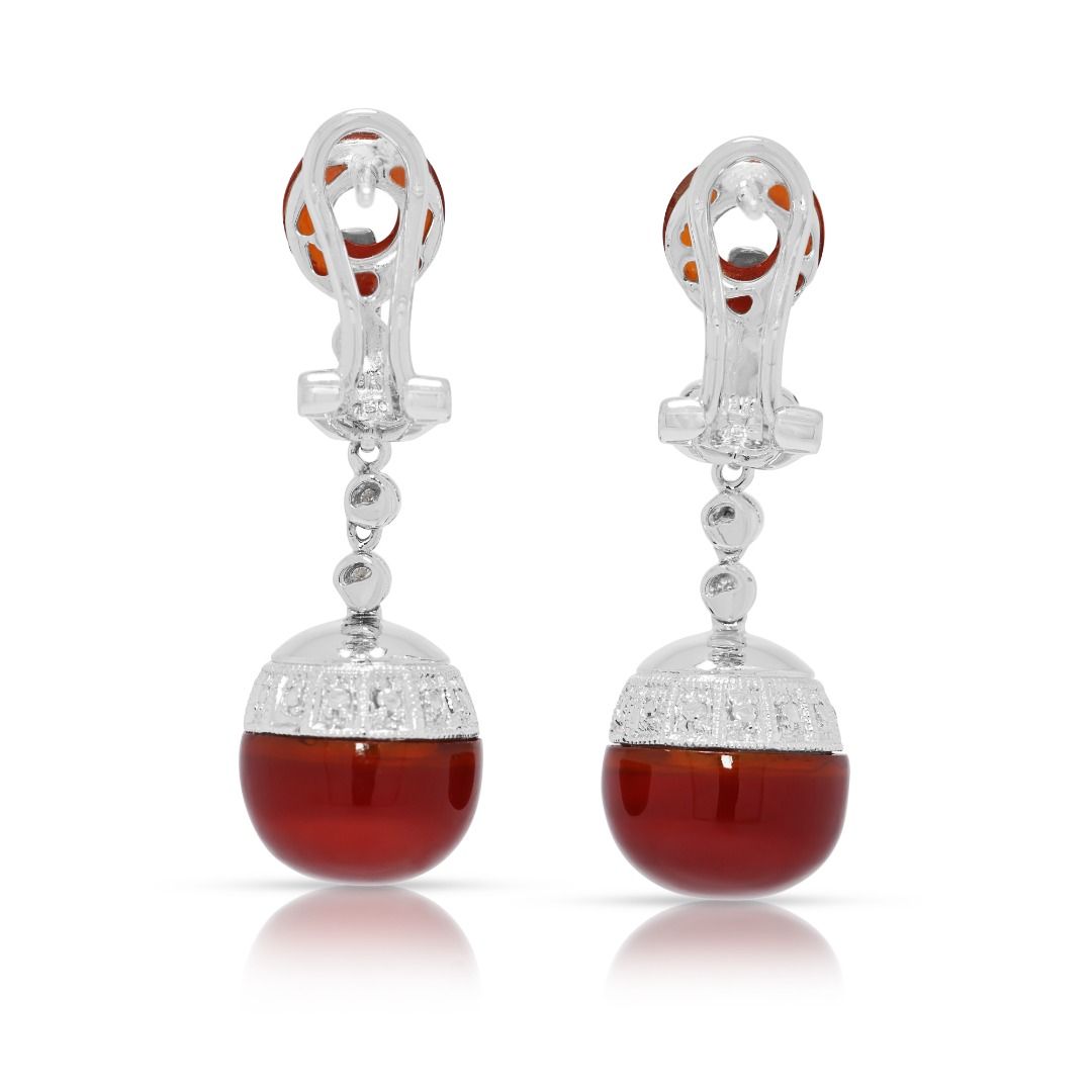 Refined 0.20ct Diamond & Agate Earrings in 18K White Gold