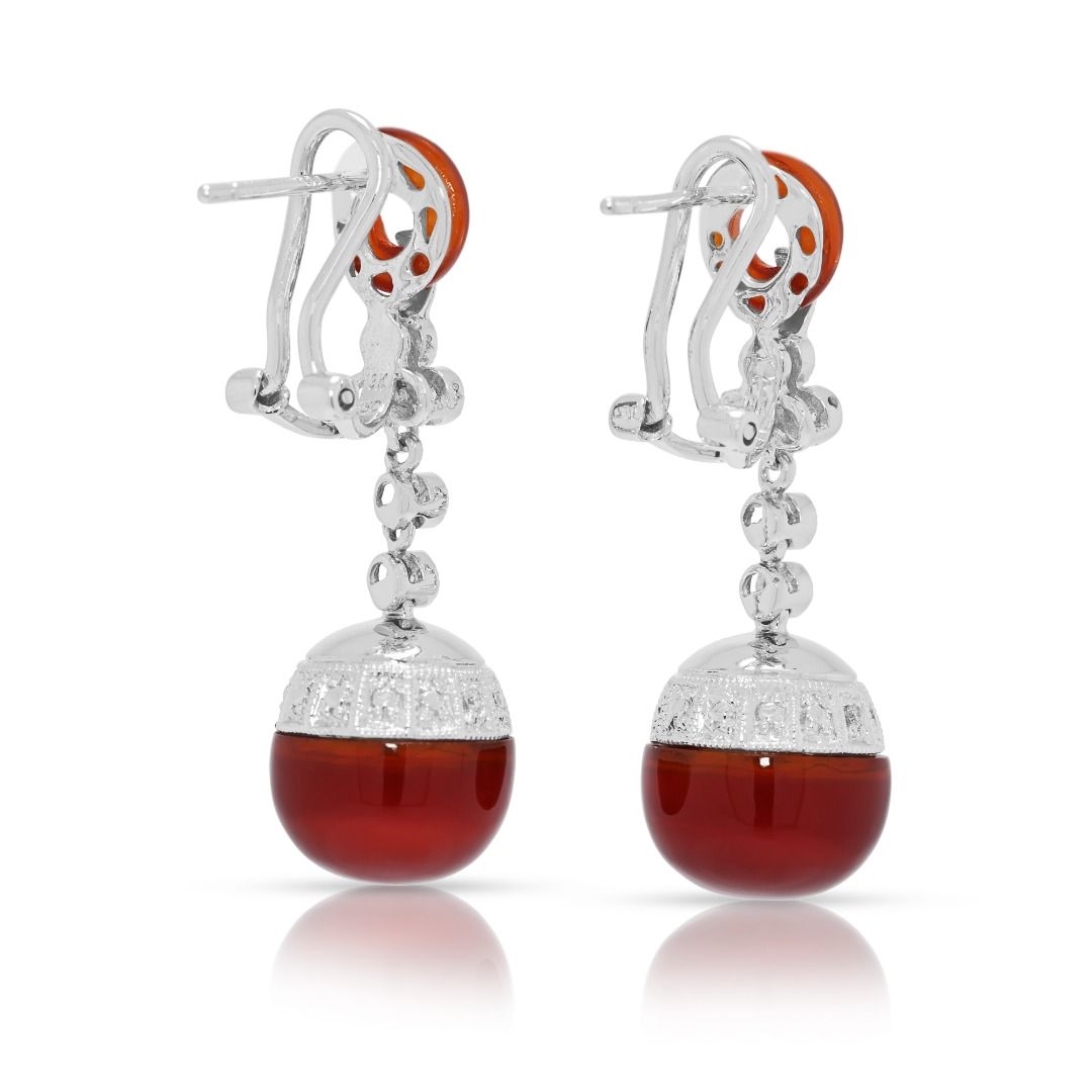 Refined 0.20ct Diamond & Agate Earrings in 18K White Gold