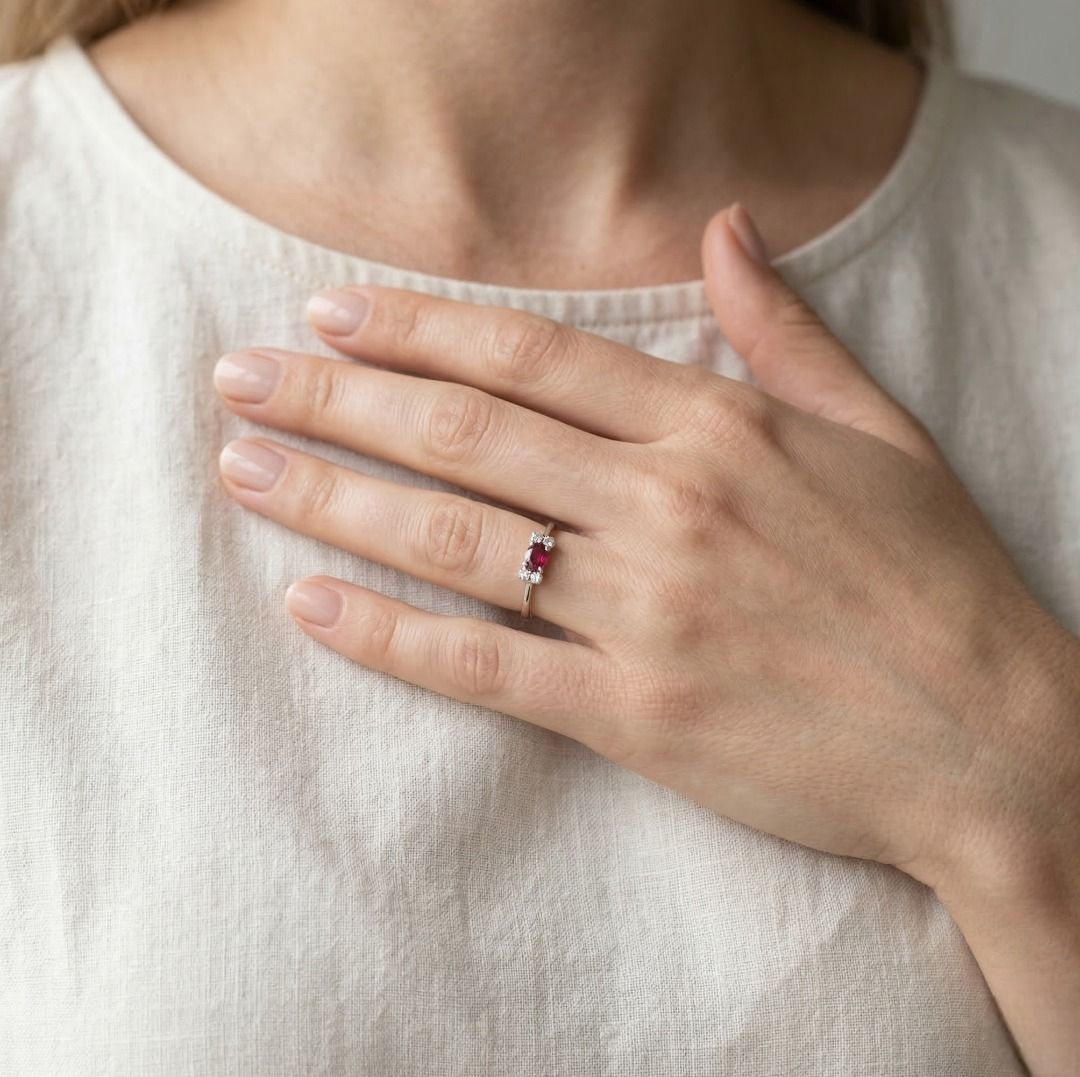 Refined 0.23ct Ruby & Diamond Ring in 18K White Gold