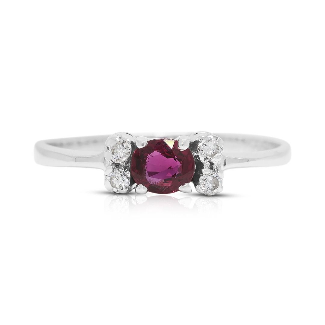 Refined 0.23ct Ruby & Diamond Ring in 18K White Gold