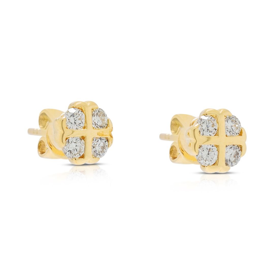 Elegante 0,40 Karat Diamant-Ohrringe im Blumenmuster aus 20K Gelbgold