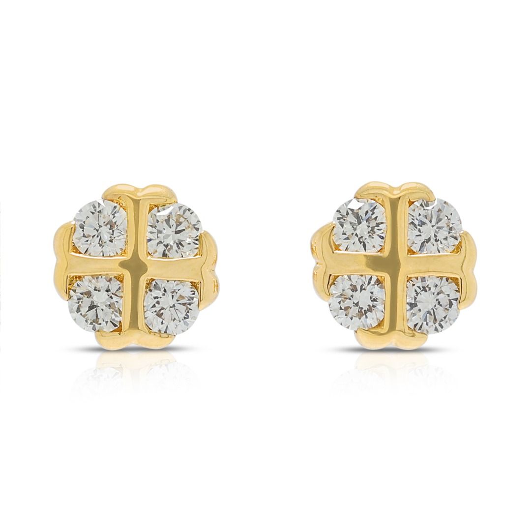 Elegante 0,40 Karat Diamant-Ohrringe im Blumenmuster aus 20K Gelbgold