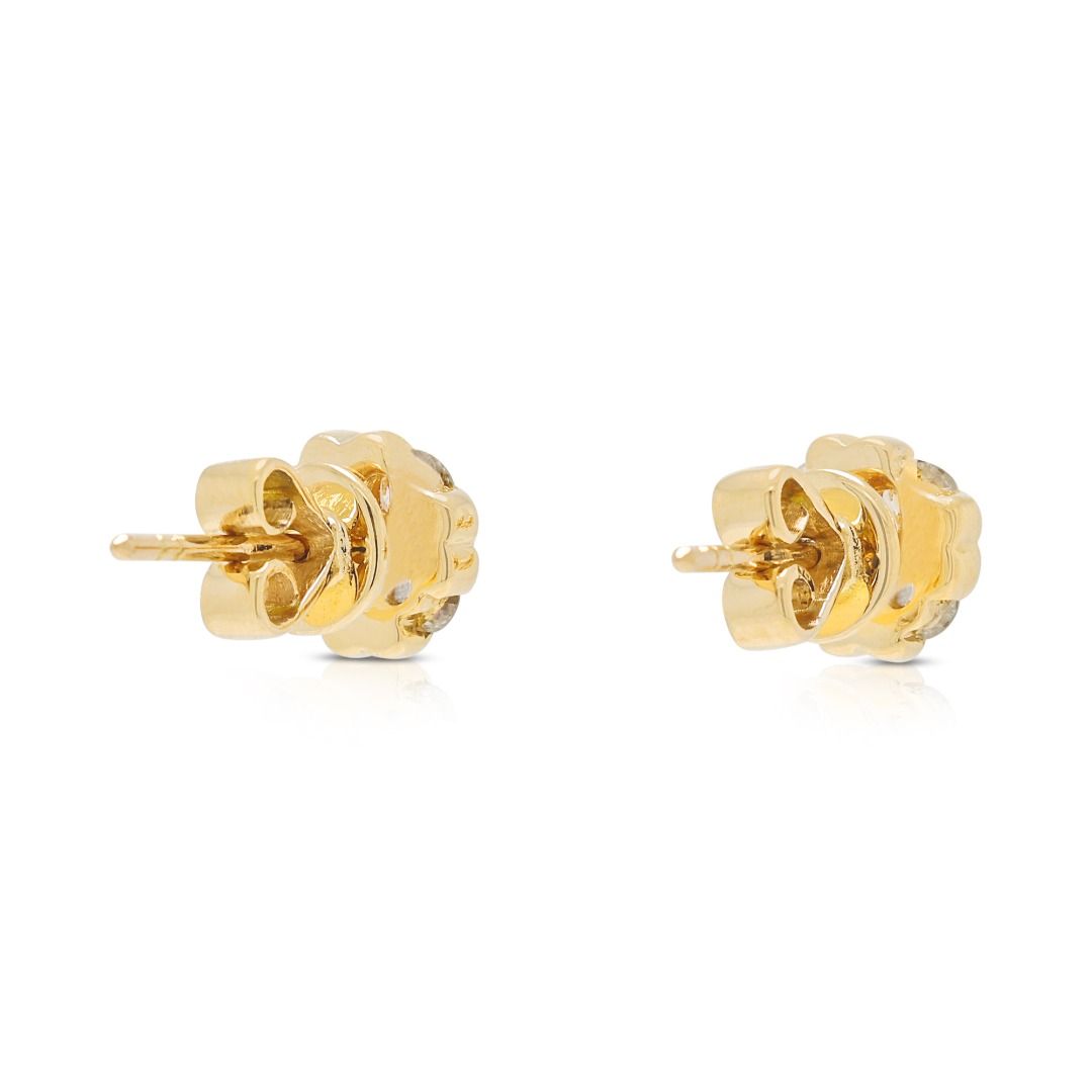 Elegante 0,40 Karat Diamant-Ohrringe im Blumenmuster aus 20K Gelbgold