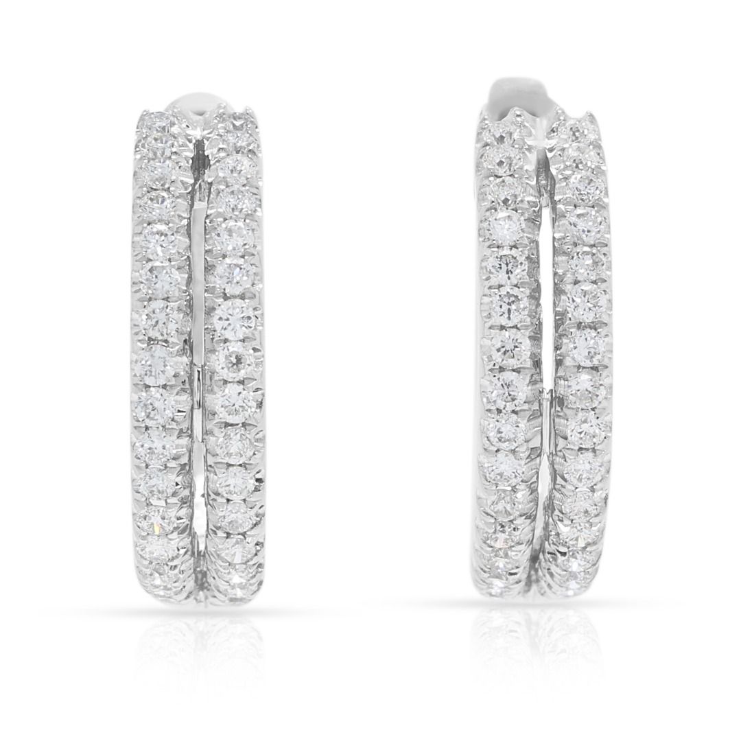Refined 0.60ct Diamond Two-Row Hoop Earrings in 18K White Gold (New)