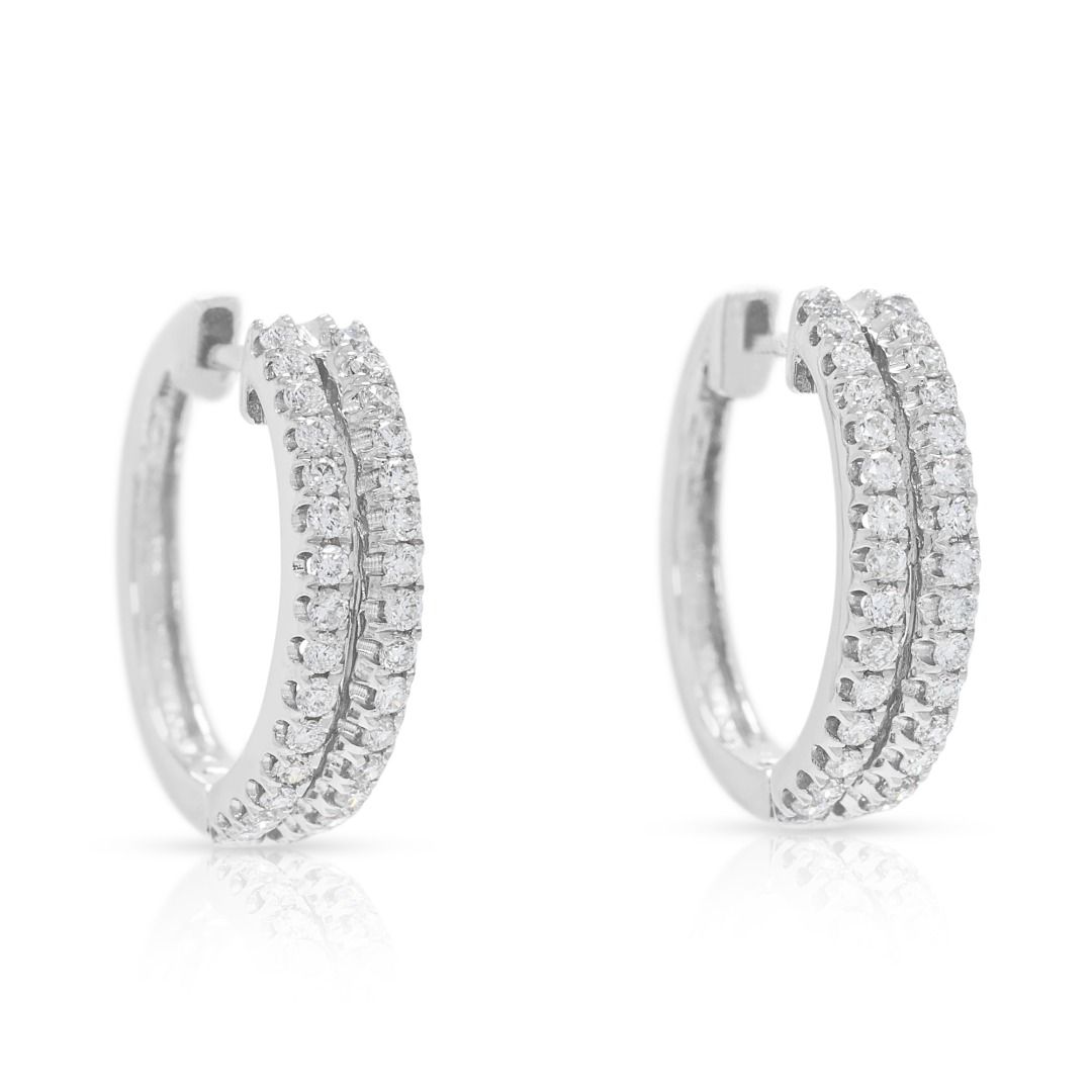 Refined 0.60ct Diamond Two-Row Hoop Earrings in 18K White Gold (New)