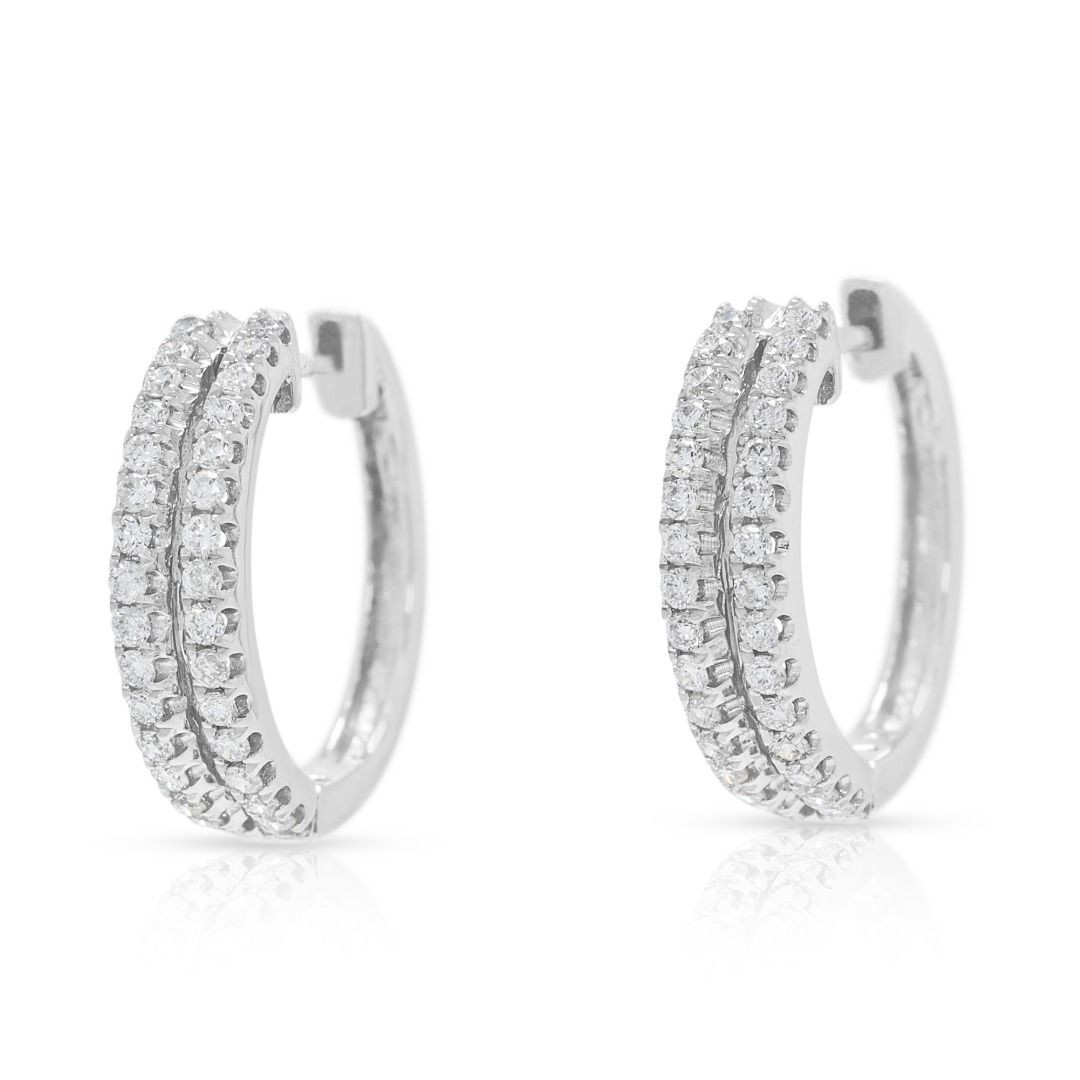 Refined 0.60ct Diamond Two-Row Hoop Earrings in 18K White Gold (New)