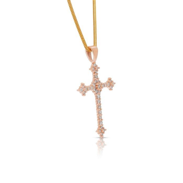 Refined 1.90ct Diamonds Necklace with Cross Pendant in 14k Rose Gold - IGI Certified
